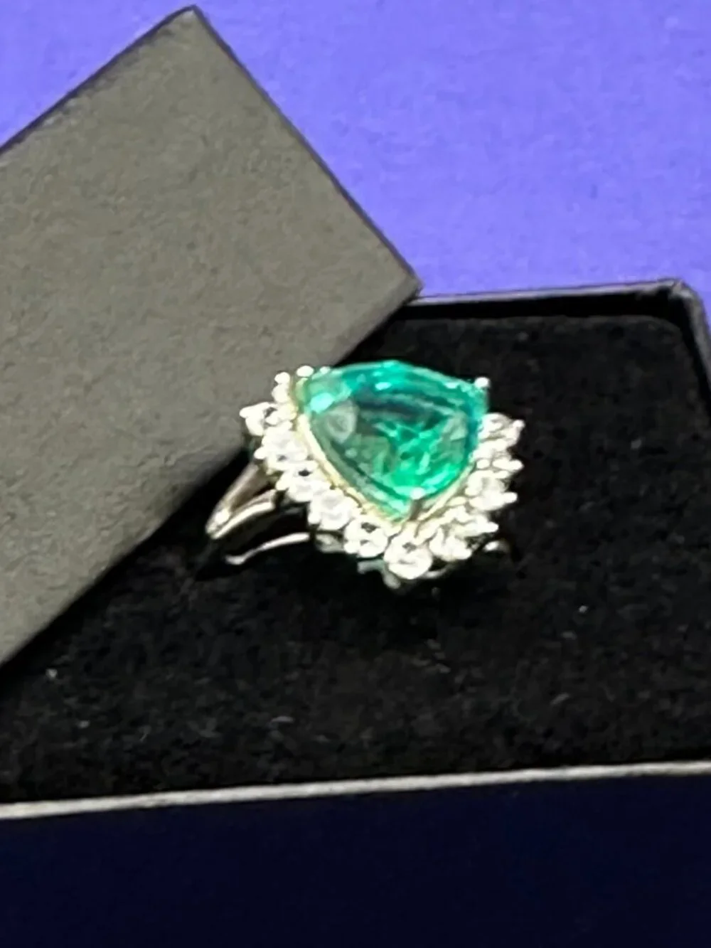Emeraldine Quartz (Triplet) Natural White Zircon Halo Ring Size 9